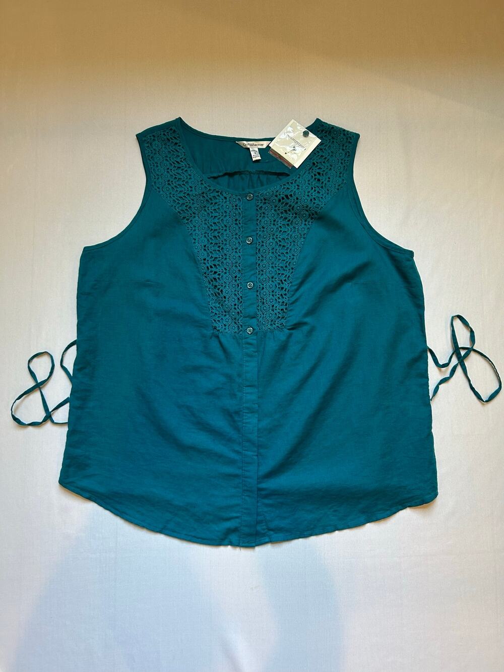 Croft & Barrow Linen Cotton Blend Sleeveless Blouse Teal 1X